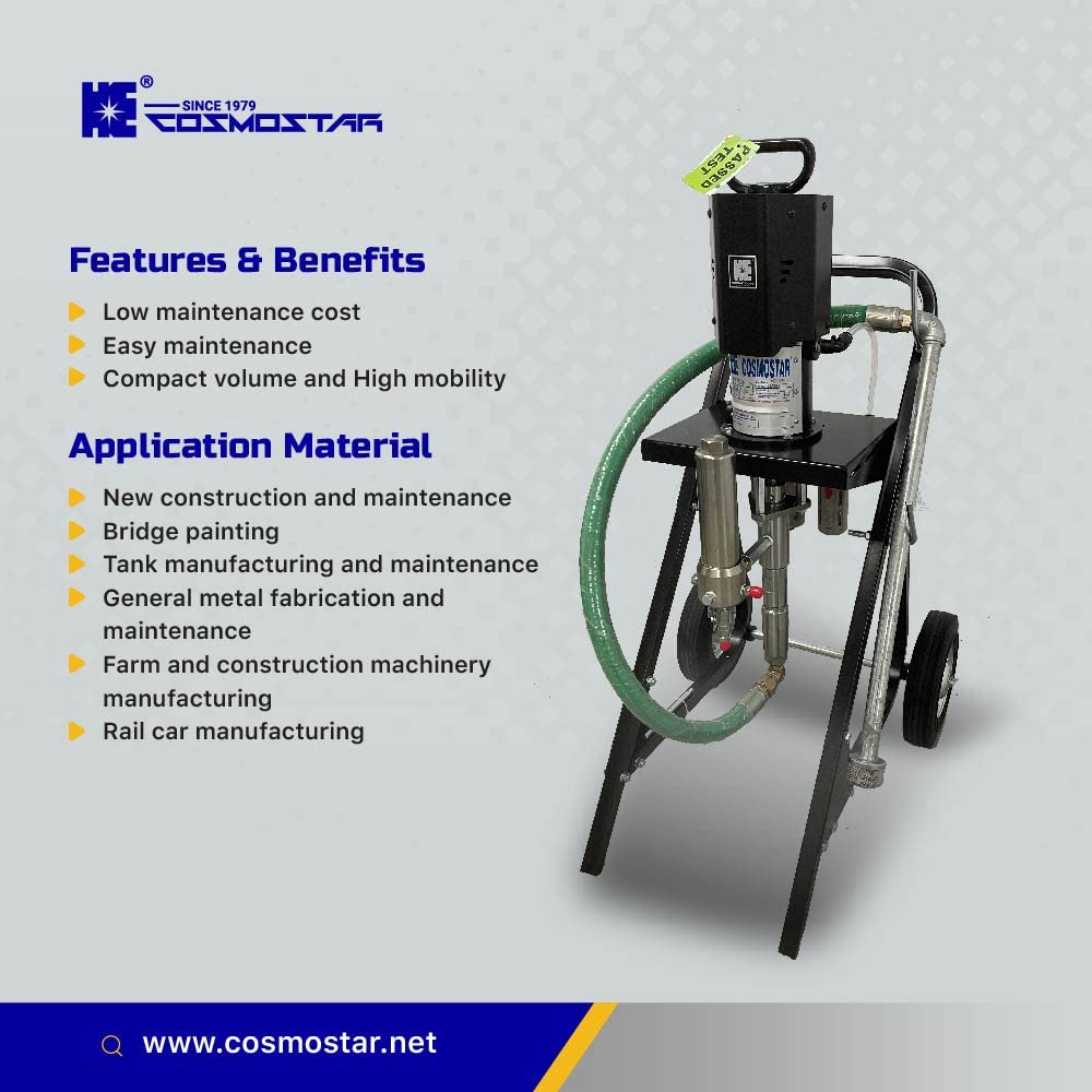 Cosmostar AX1450 23:1 Pneumatic Airless Sprayer, Airless Paint Sprays, Cart Mount Set with Airless Spray Gun, Spray Tips and High Pressure Paint Hose.…
