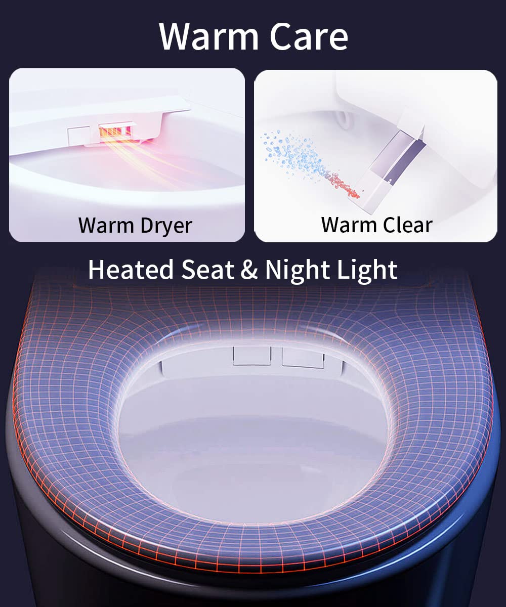EPLO Smart Toilet Auto Open/Close,Built in Tank Bidet Toilet,Heated Seat,Foot Kick Flush,Blackout can Flush,1.06GPF,One piece Toilets for bathrooms,Night Light/LED Display/Modern Smooth Grey Lid