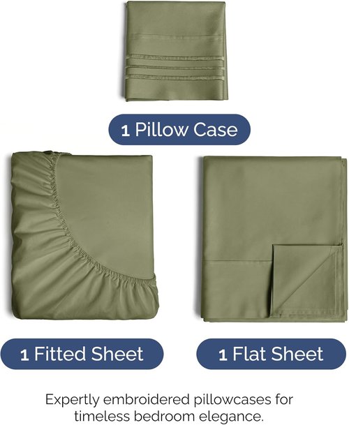 Comfy Twin Size 3 Piece Sheet Set by [Brand Name] - Breathable & Cooling Hotel Luxury Bedding - Deep Pockets, Soft & Wrinkle-Free in Sage Green