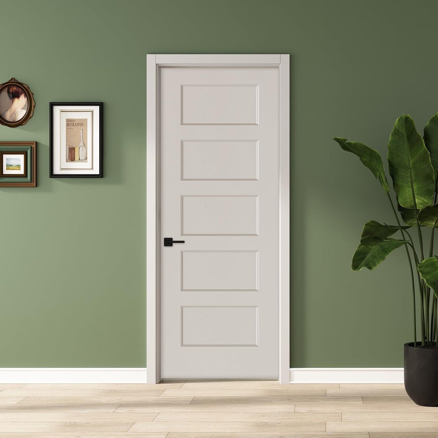 BARNSMITH 30x80 in 5-Panel White Primed Molded Door Slab, Shaker Style Paintable Hollow Core Interior Door Panel, for Swing, Pocket, Sliding Door, Durable and Lightweight, No Assembly Required