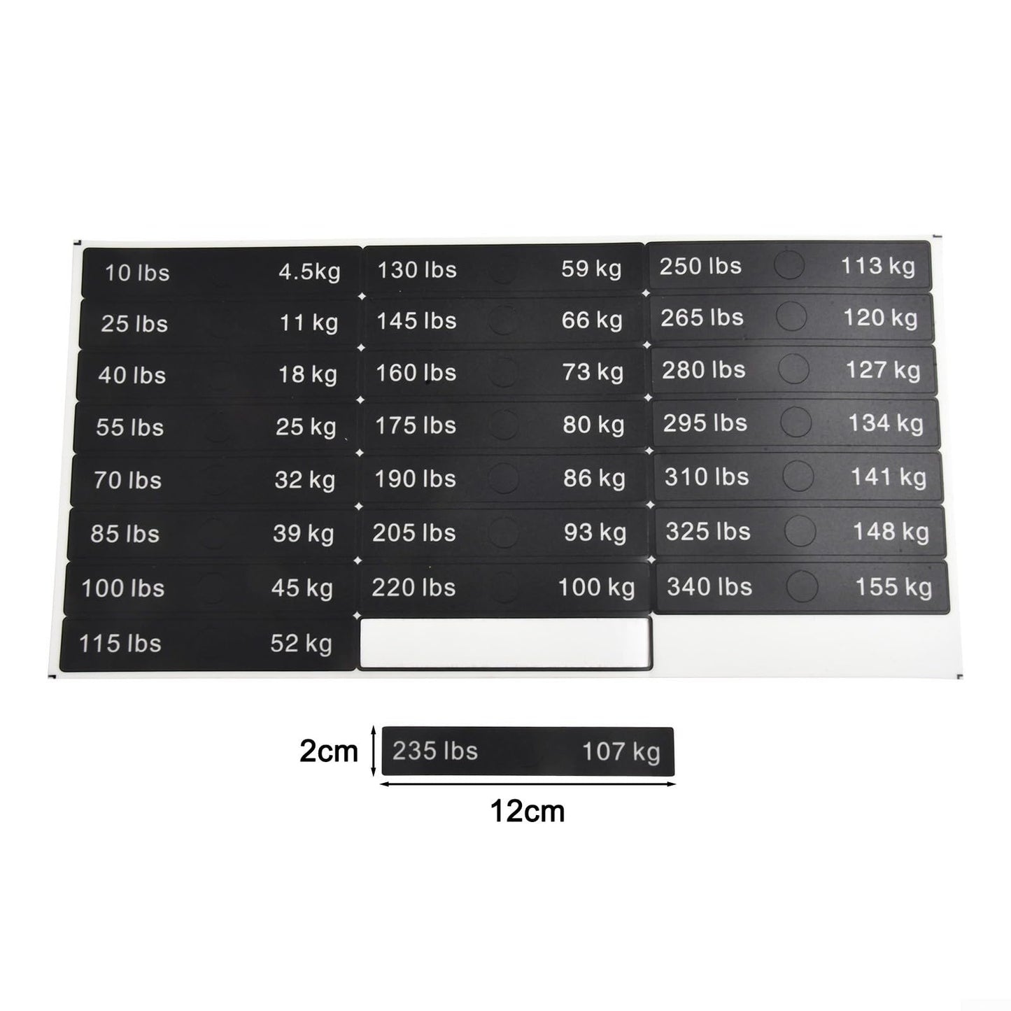 Fitness Equipment Weight Stickers Gym Weight Stack Label PP Weight Stickers(10LB-340LB)