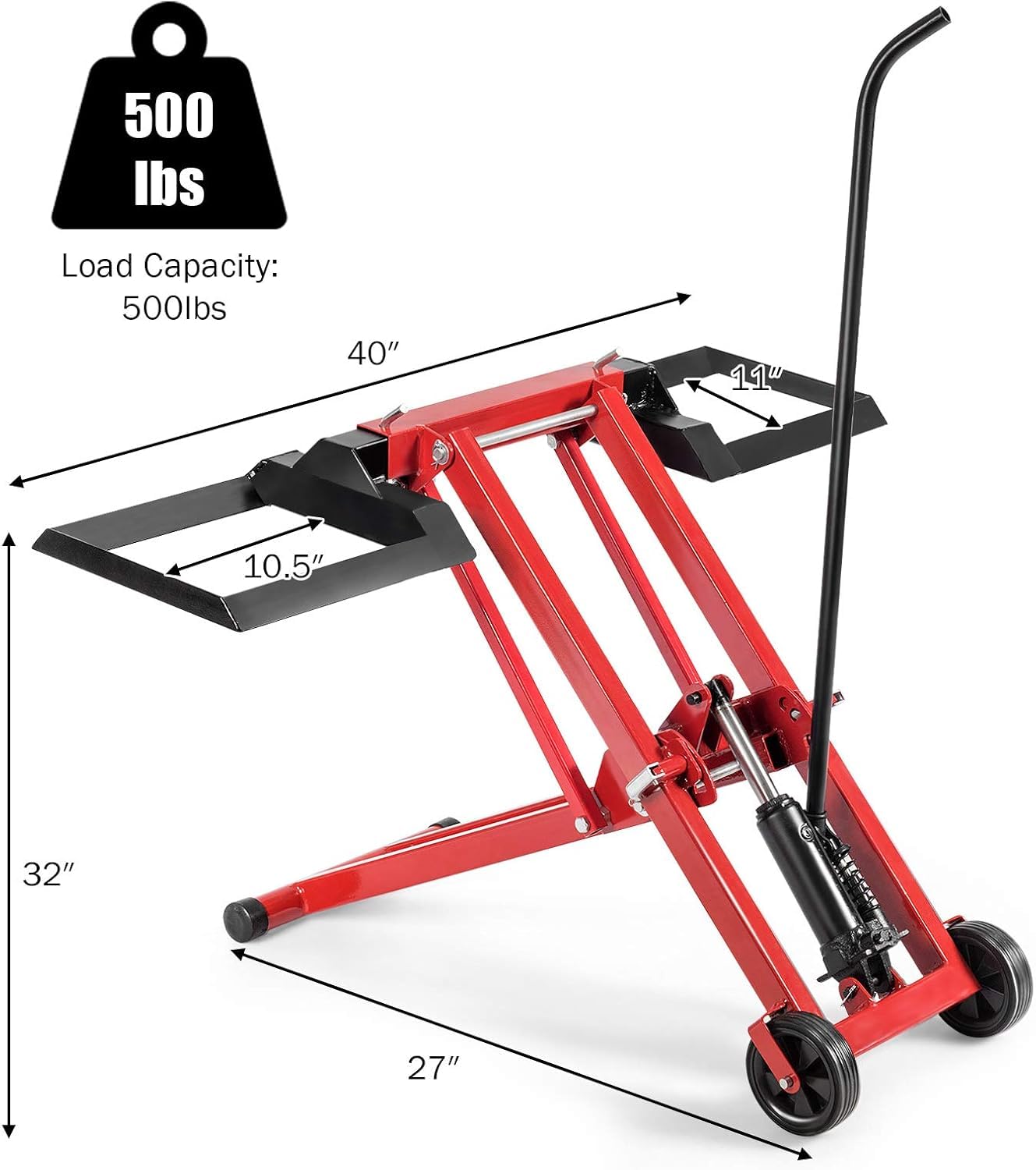 ERGOMASTER Lawn Mower Lift, Adjustable Heavy Duty Mower Lift Jack Zero Turn w/Non-Slip Wheels, 500 LBS Lifting Capacity & Foldable Design