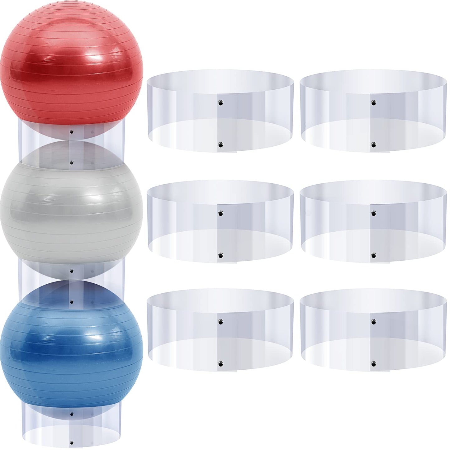 Hoteam 6 Pcs Exercise Ball Holder Yoga Exercise Stand Stability Storage Stackers Clear Plastic Holder for Different Size Stability Yoga Balls Storage Display