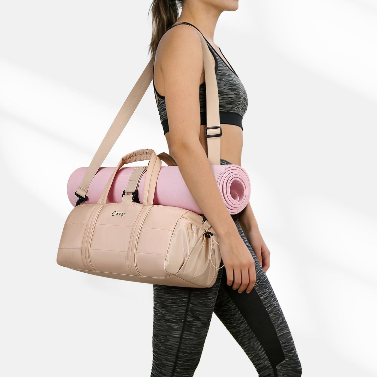 Convgo 20L Gym Bag for Women, Medium Sport Duffel Bag with Yoga Mat Strap,Wet Pocket, Water-Resistant Adjustable Strap for Gym Yoga, Pink