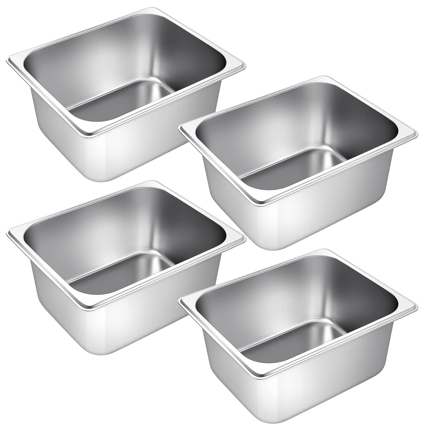 Zubebe 4 Pcs Hotel Pans Stainless Steel Steam Table Pan 1/2 Half Size 6 Inch Restaurant Steam Table Pan Deep Metal Food Tray Commercial Food Pans for Restaurant Party Buffet Catering