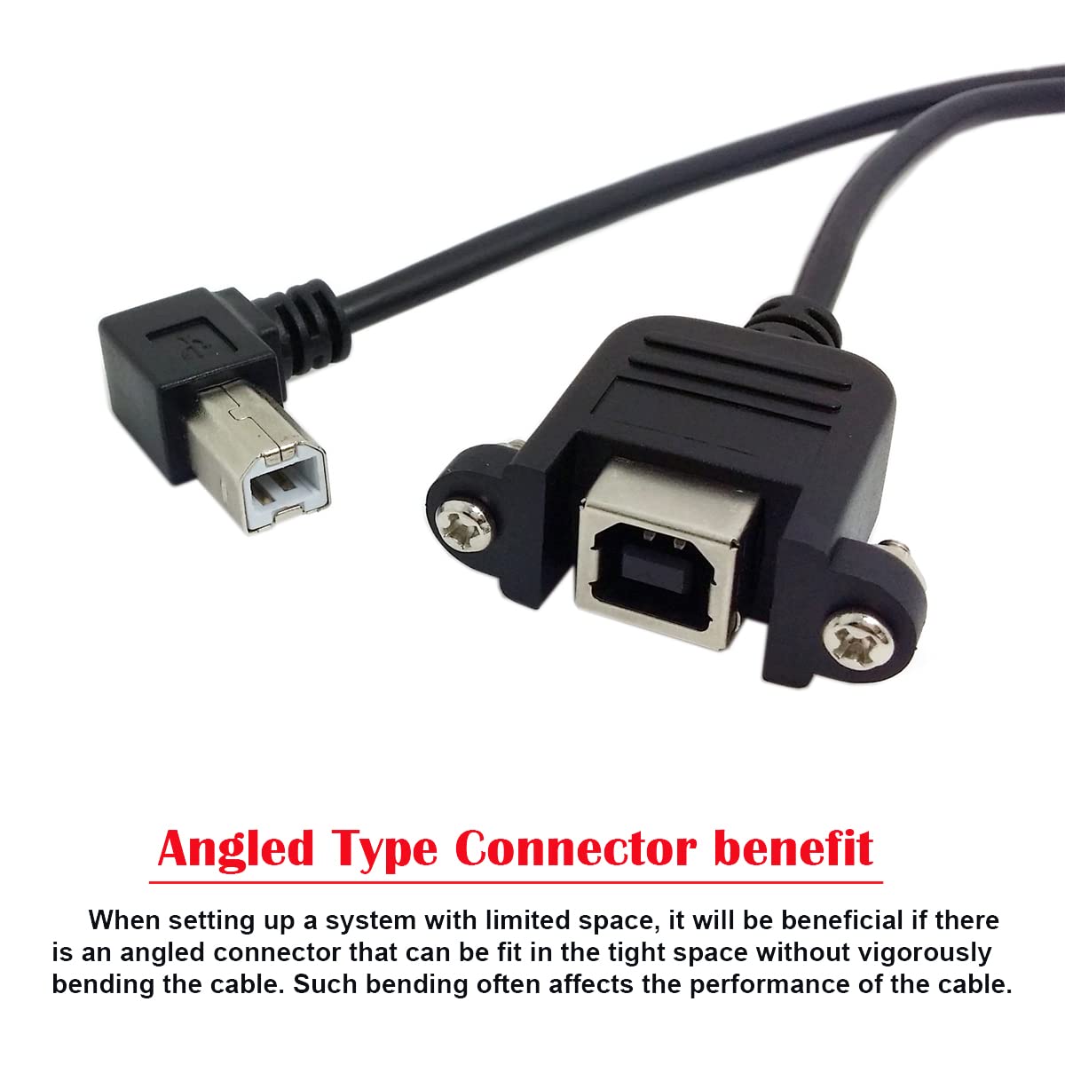 CY 100cm 90 USB Type-B Male to Female Extension Cable Right Angled Degree with Screws Panel Mount for Printer Scanner
