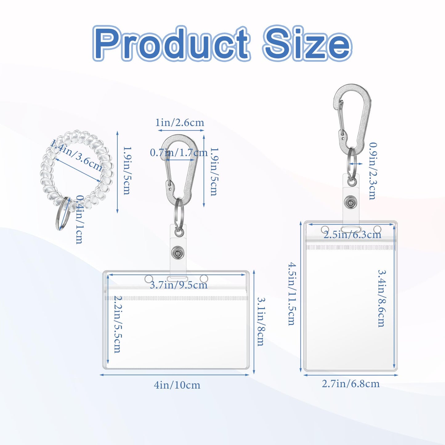 4PCS ID Holder Keychain with Stretchable Spiral Wristband and Carabiner Clip, Transparent Card Holder Keychain, Retractable Wrist Coil ID Badge Holders for Gym Sports Camping Women Men