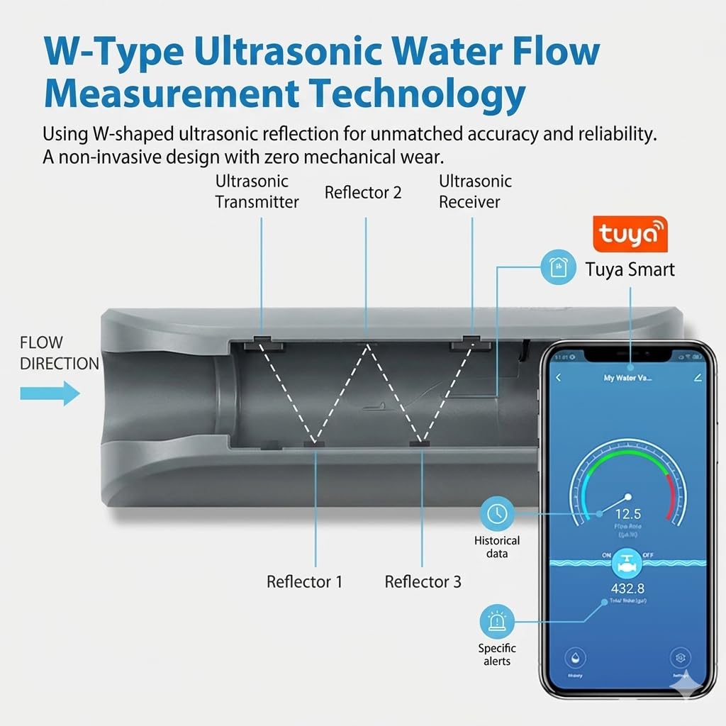 Haozee WiFi Smart Water Valve and Auto Shut-Off, Automation Scene Works with Leak Detector, Water Flow Meter, Built-in Battery, for 3/4" Diameter DN20 Pipe