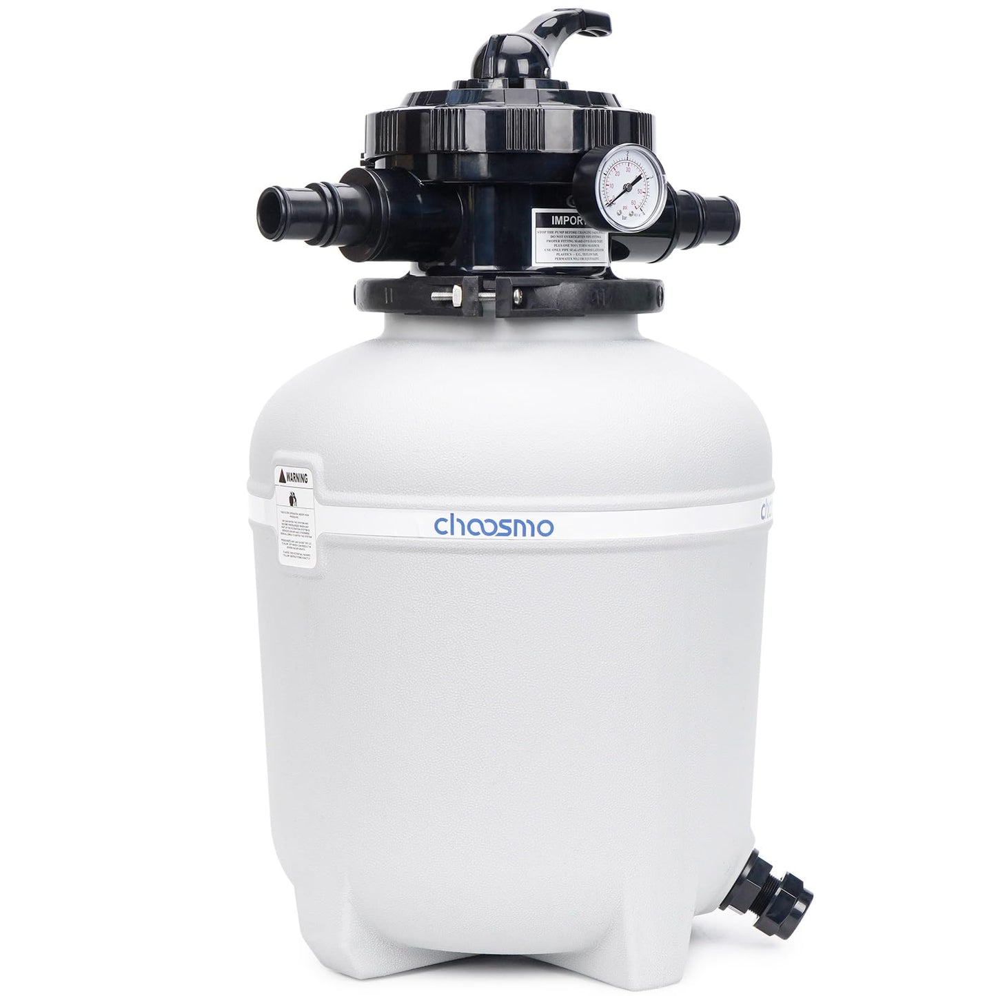 choosmo 14 Inch Pool Sand Filter Tank Replacement Kit with 6-Way Multi-Port Valve and 1.25/1.5 in Hose Adapters for Compatible Above Ground Sand Filter Systems, Pump Not Included