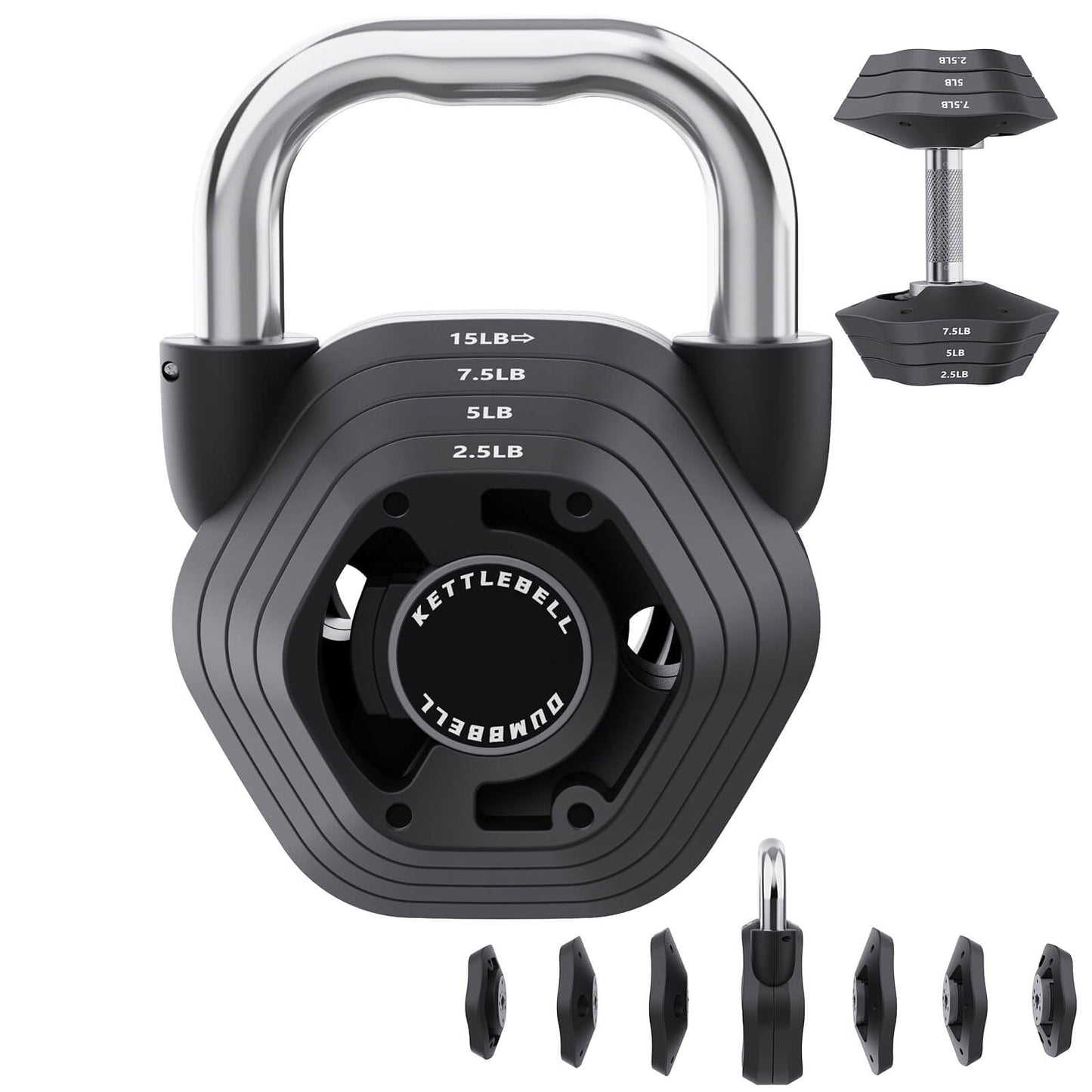 Hamjoiet 2-in-1 Adjustable Kettlebell, 15-45LB Kettlebells Weight Set for Strength Training, 5.9-30.9LB Adjustable Weights Dumbbell for Home Gym Full Body Workout (Black)