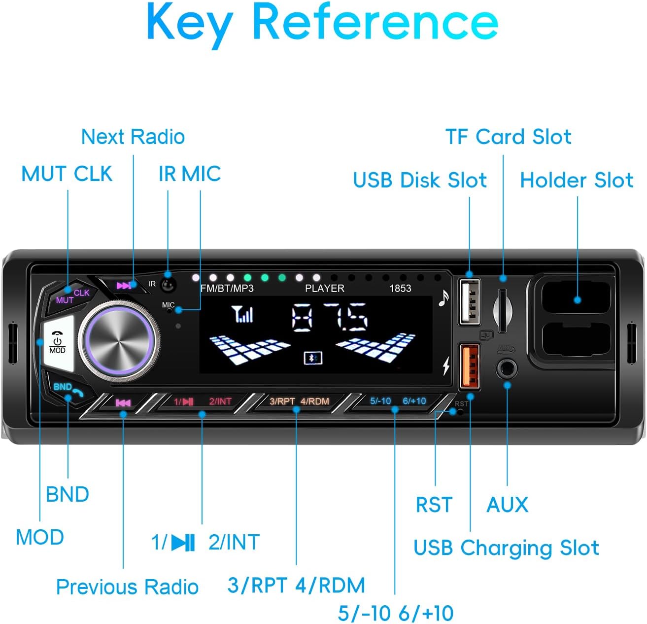 ePathChina MP3 Car Radio Stereo Receiver, Bluetooth Audio Single DIN Player, Support Handsfree, USB, TF, Aux-in, FM