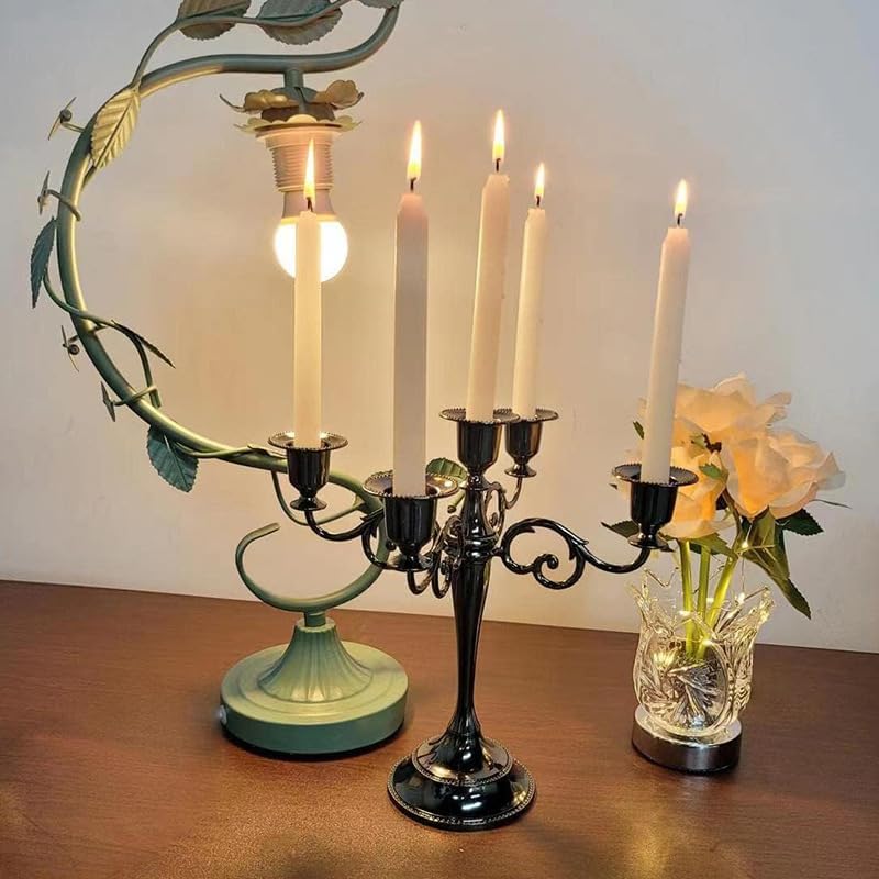 Skiennix Black Candelabra Candle Holders - 10.6 Inch Tall for Pillar & Taper Candles | Easy Assembly Halloween Decor