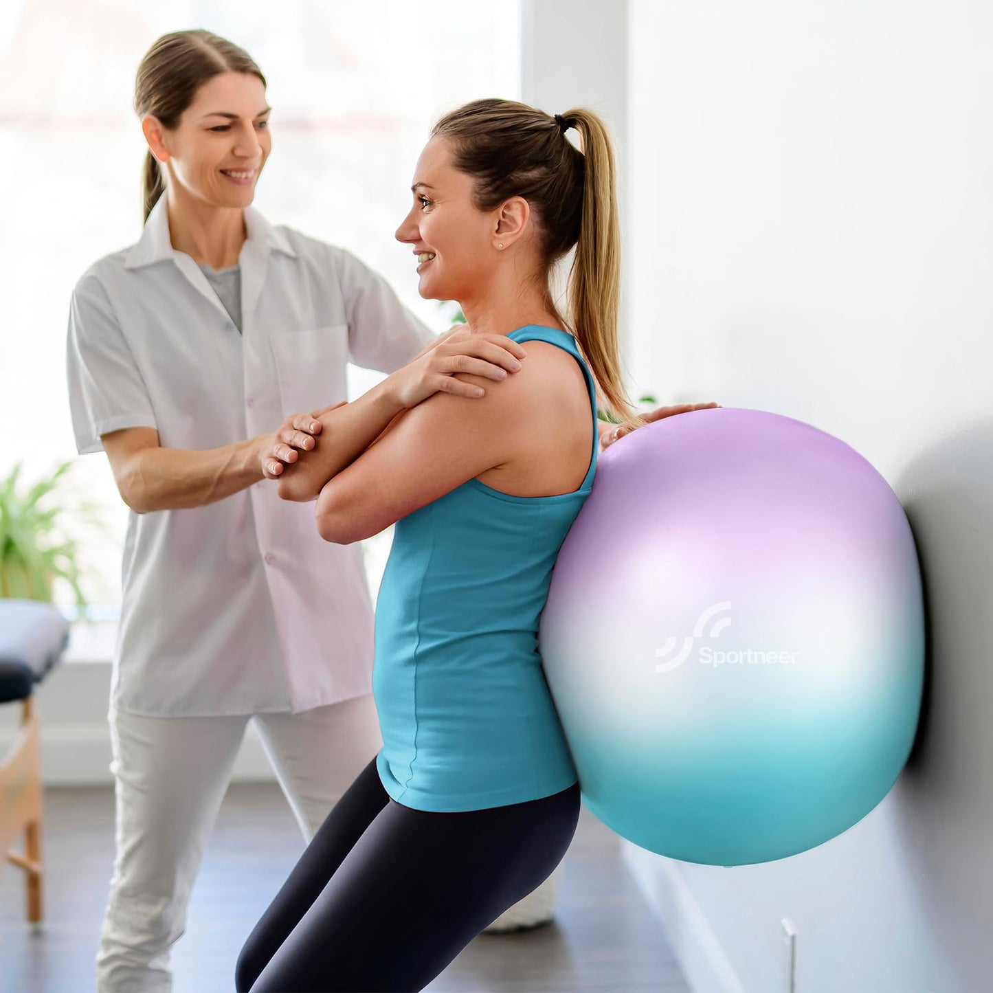 Sportneer Extra Thick Exercise Ball - 25.6''Yoga Ball with Quick Pump - Anti-Burst and Slip Resistant Fitness Ball Chair for Pregnancy and Physical Therapy (Purple Blue)