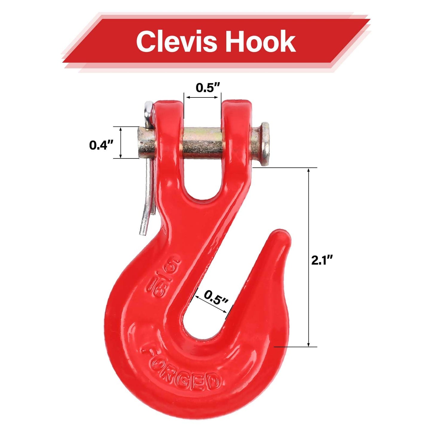 Lechansen 5/16'' G80 Clevis Tow Hook,10 Pack Heavy Duty Grade 80 Transport Chain Hook Tow Hooks for Trailer Truck, 4,900 Lbs Working Load Limit, Grab Hook for G80 Chains and Binders - Red