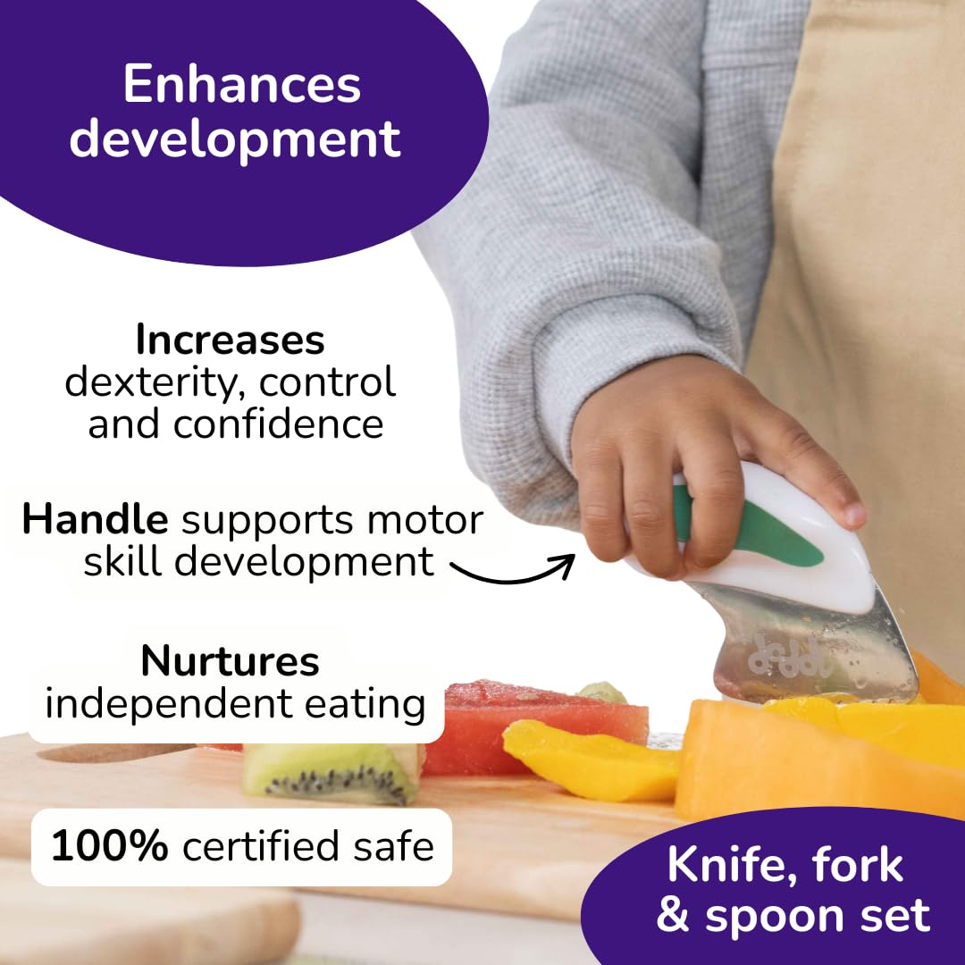 doddl Toddler Utensils, Ergonomic Fork Spoon and Knife Set for Self Feeding, Stainless Steel Silverware for 1-3 Year Olds, BPA Free, Dishwasher Safe (Magenta)