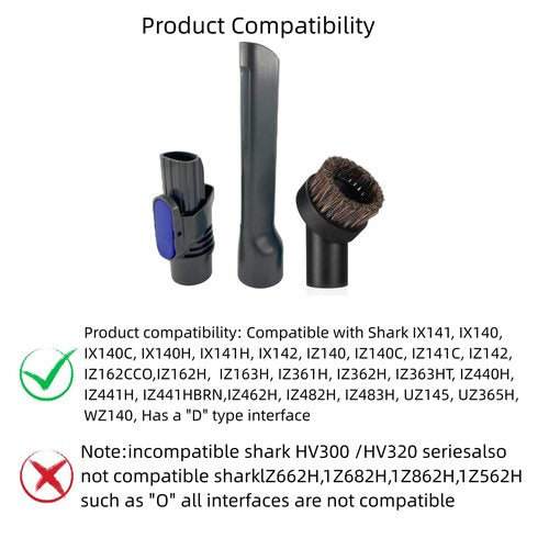 IX141 Pet Cordless Stick Vacuum Replacement Parts Compatible With Shark Pet Cordless Stick IZ162H IZ163H IZ362H IZ562H IZ140 IZ142 UZ145 Crevice Tool Horse Hair Brush Attachment for D-Shaped Vacuum