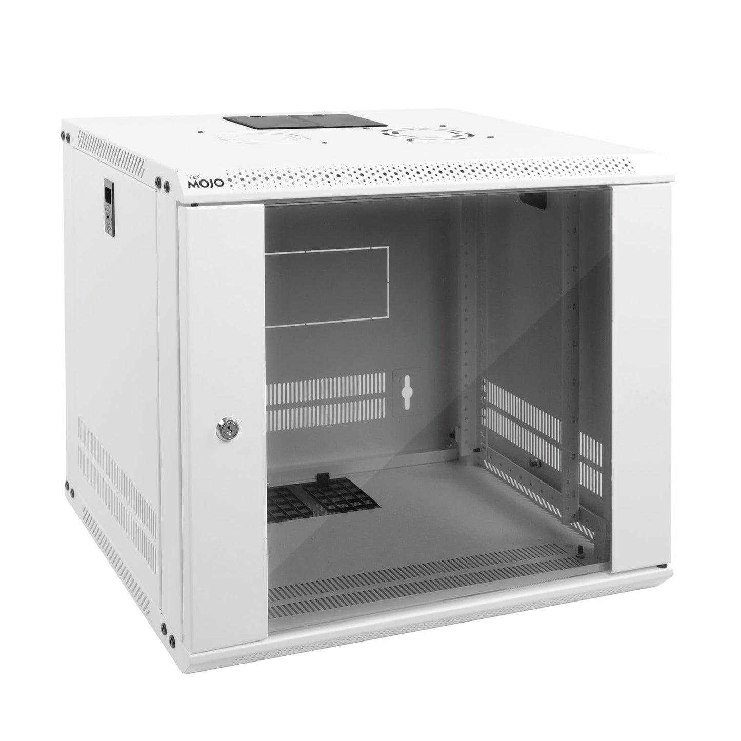 Tecmojo 9U Wall Mount Rack Network Cabinet for 19" IT Equipment,with Lockable Glass Door and Side Panels,Cooling Fan,17.7inch Depth,White,Computer/Electronics Equipment Data Rack