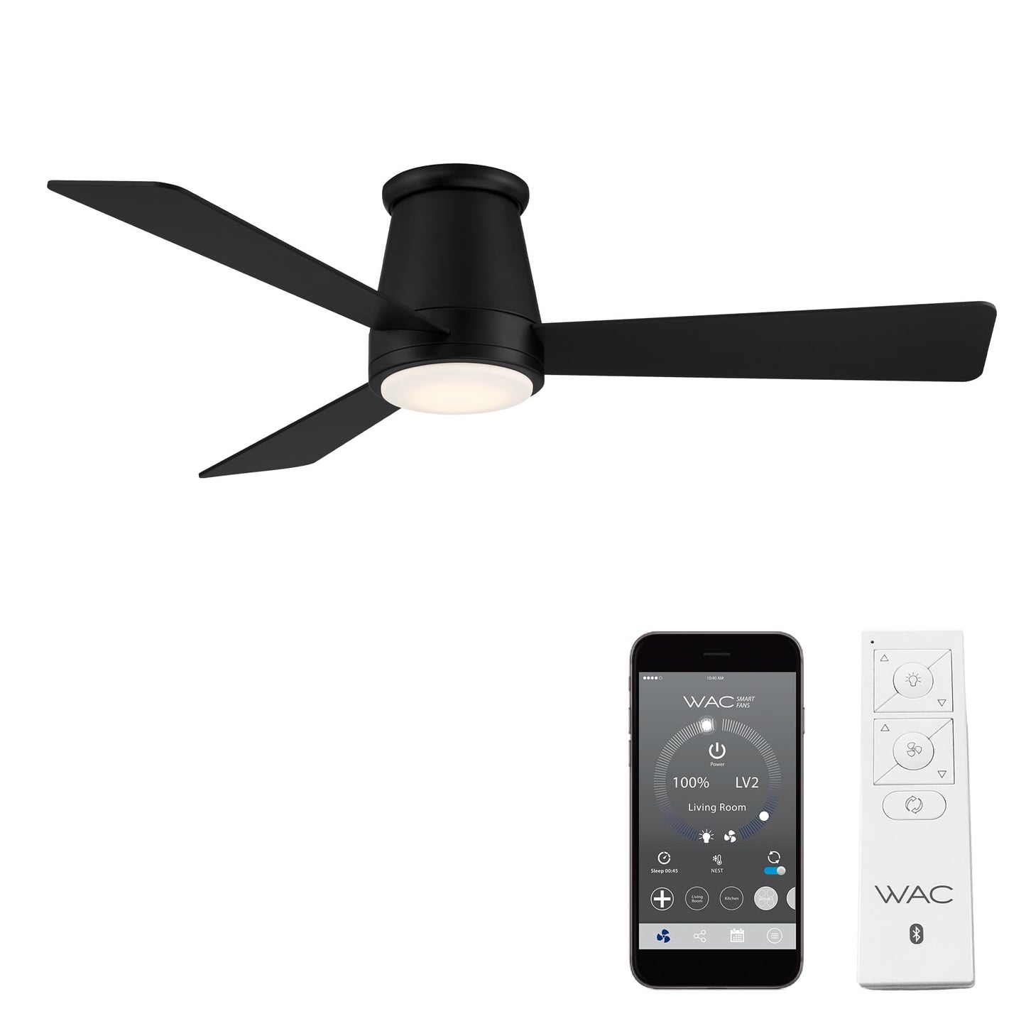 WAC Lighting Hug 3 Blades Aluminum Smart Flush Mount Ceiling Fan in Matte Black