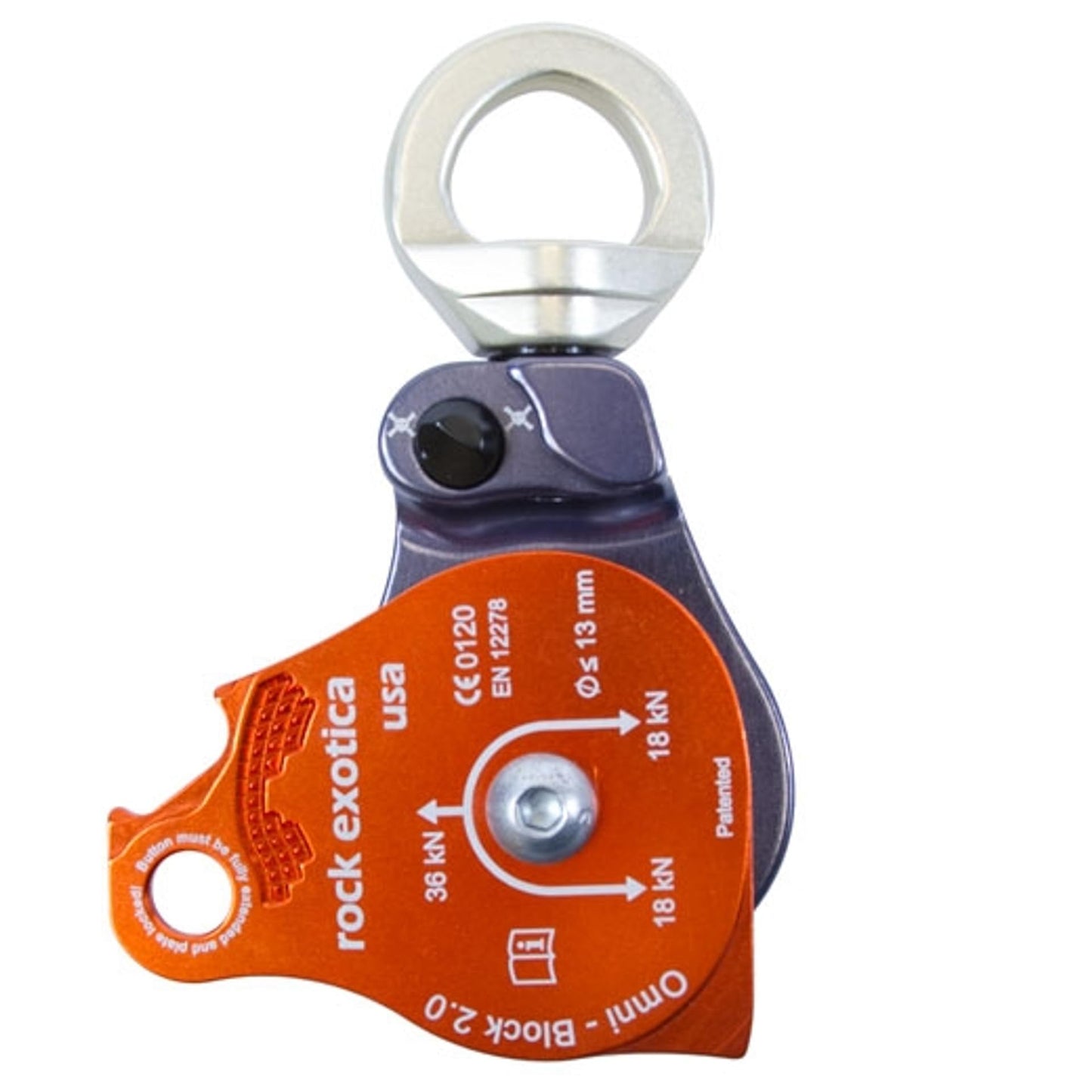 Rock Exotica Omni-Block 2.0" Single Pulley (Orange) - Swivel Pulley for Climbing and Rigging Systems – Made in The USA