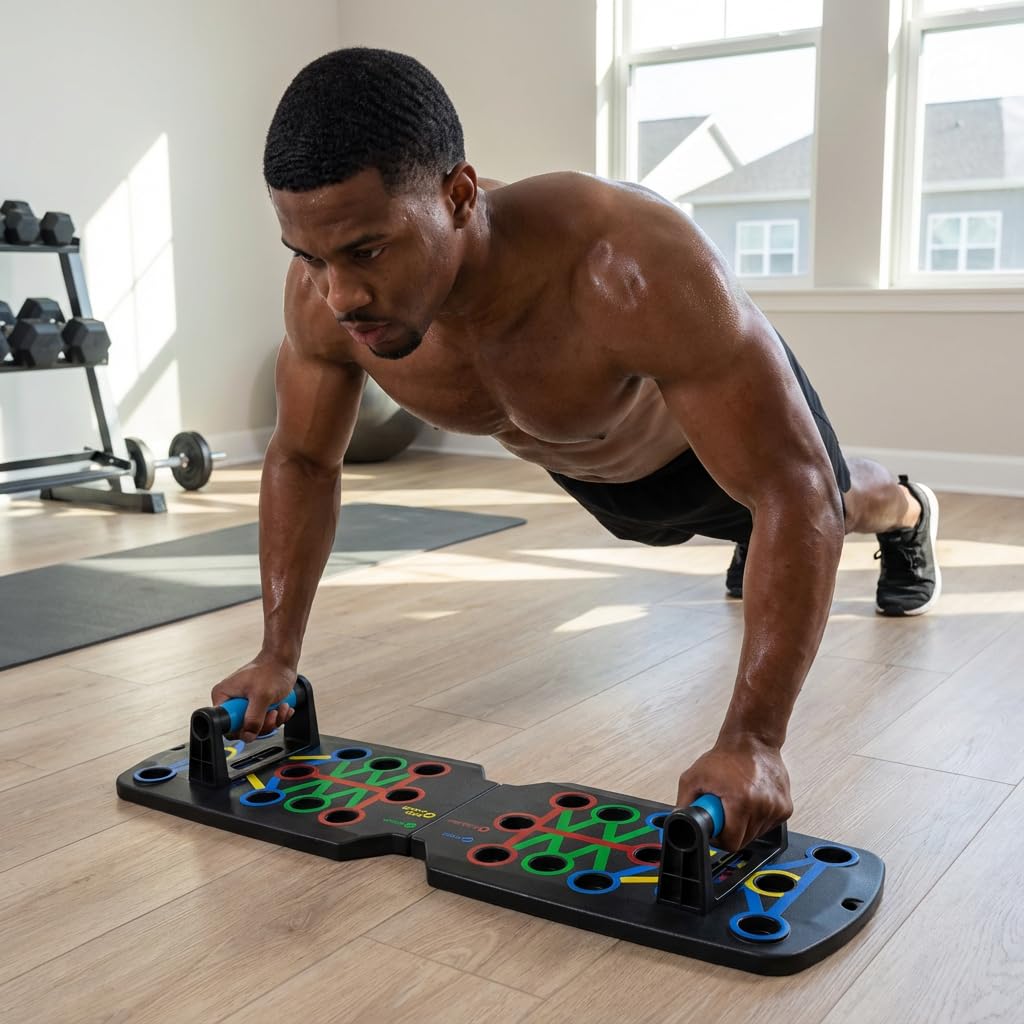 Muxiyilu Push Up Board for Home Workout, Multifunctional 28 in 1 Foldable Pushup Station with Non-Slip Mat, Resistance Bands & Storage Bag. Perfect All-in-One Strength Training Equipment for Chest, Arms, Core, and Back, Compact Gym Gear for Men & Women