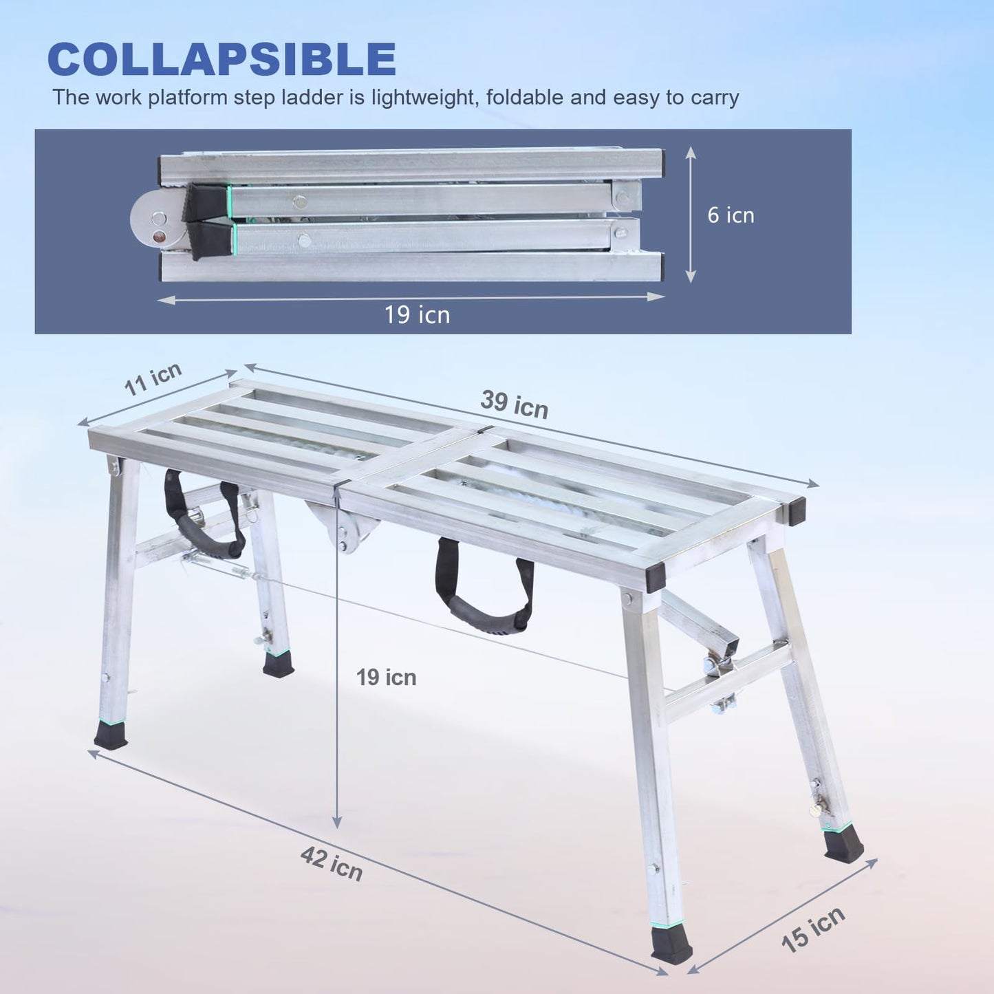 Adjustable Work Platform with 400 lb Duty Rating, Steel Step Ladder, Portable Folding Scaffolding Platform for RV Cleaning High Painting Walls, Drywall, Decorating (100 CM)