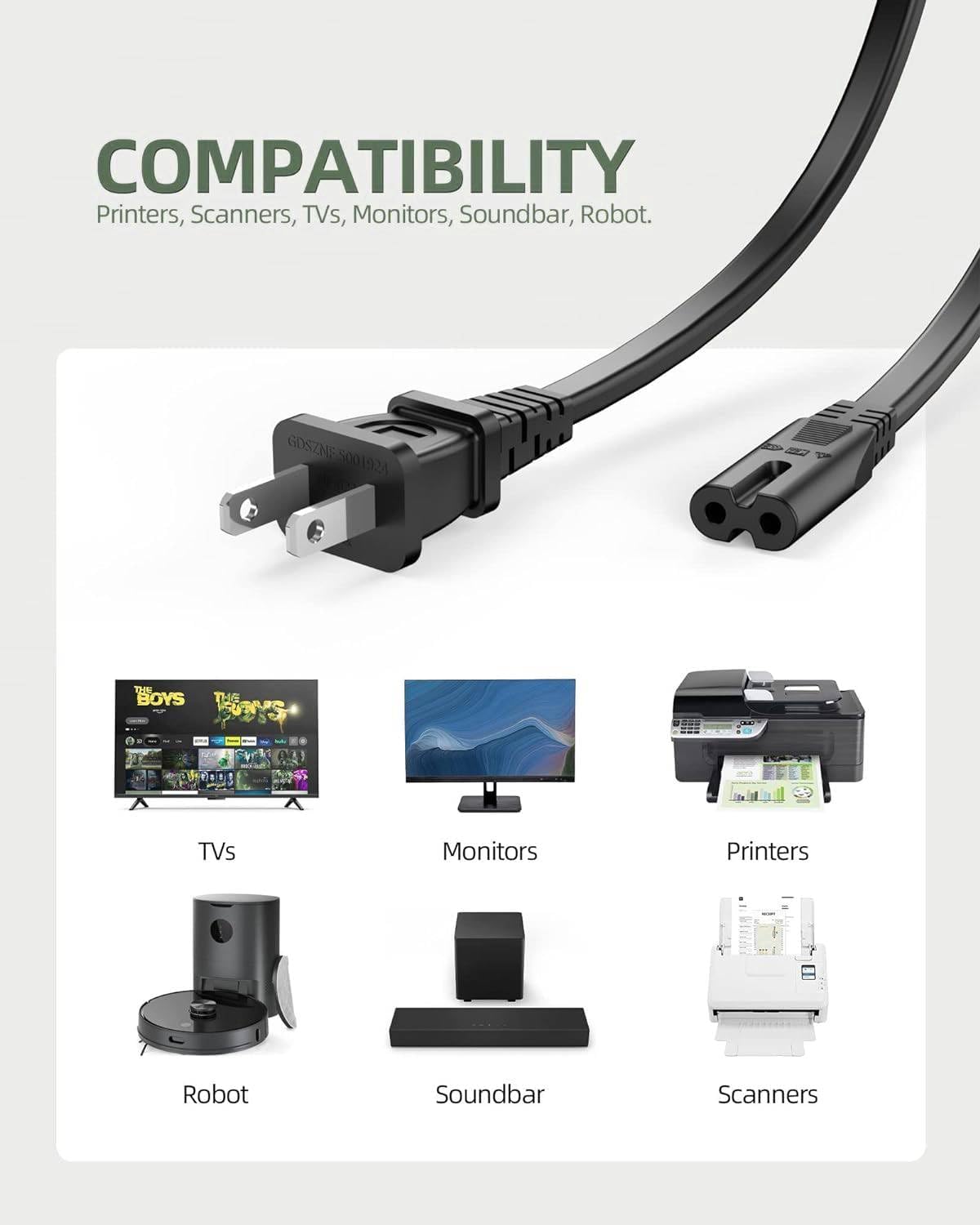 CJP-Geek 5ft 3752 AC Power Cord Cable Lead Compatible with HP Deskjet Printer Scanner Copier