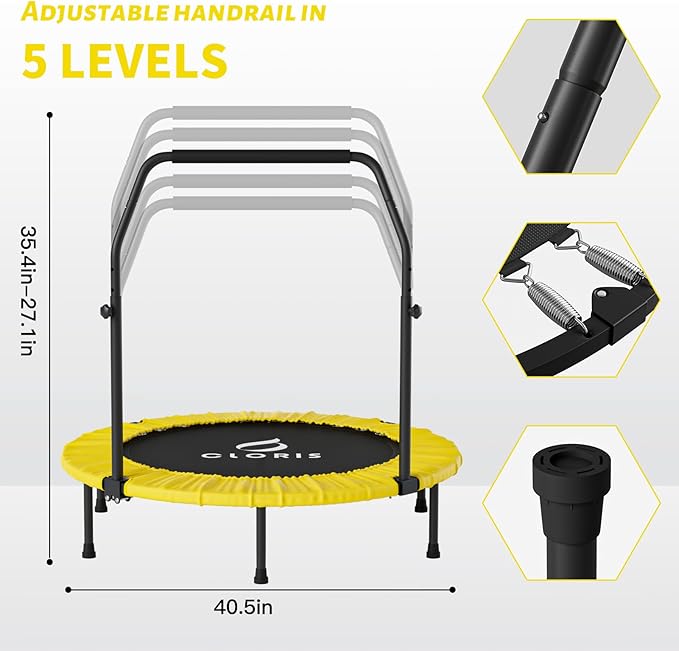CLORIS 40in Folding Trampoline Mini Trampoline Rebounder Trampoline for Adults Fitness Trampoline with Adjustable Foam Handle, with safty Padded Cover Best Gift.