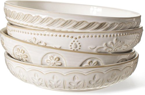 Artena Large Pasta Bowls Set of 4 - 50oz White Ceramic Salad & Soup Bowls | Microwave & Dishwasher Safe