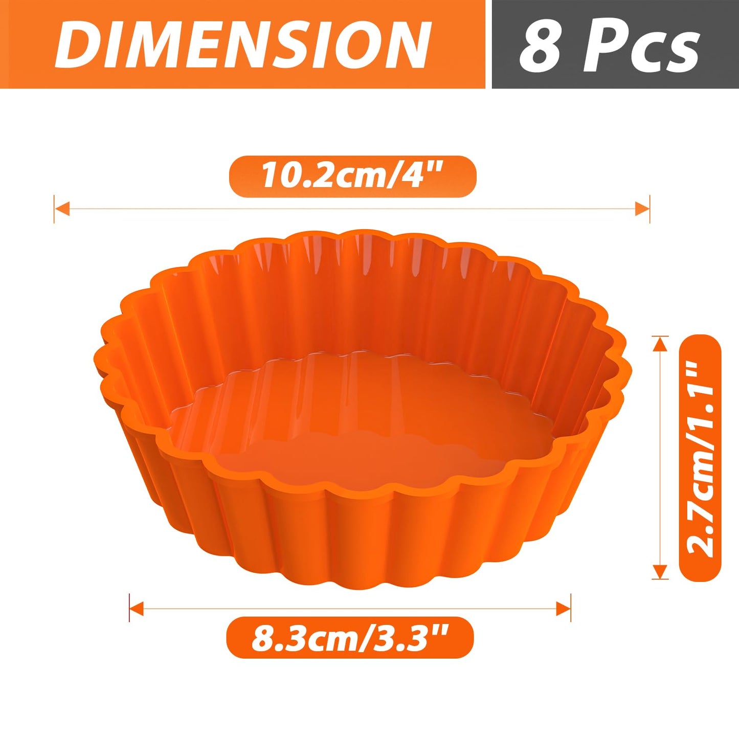 Webake Silicone Mini Tart Pan 4 Inch Non-stick Mini Quiche Molds Small Pie Baking Pan Tart Molds for Baking, Pack of 8