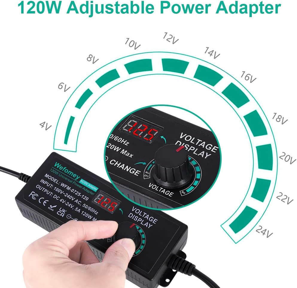 Wefomey 120W 3V 24V 100V-240V 24V 5A 14 5000mA Universal Power Supply Adjustable DC ~ Variable Switching AC/DC Adapter