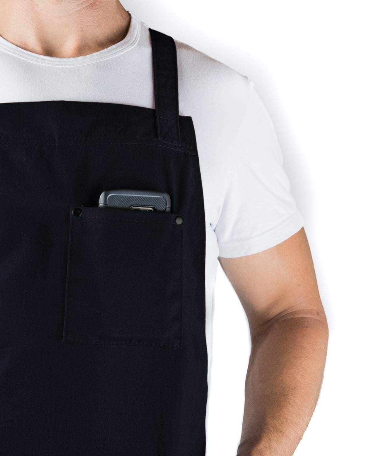 Hudson Durable Goods Professional Grade Chef Apron for Men and Women, 100% Cotton Work Apron for Kitchen, BBQ, and Grill, with Large Pockets for Tools, Towel Loop, Crossback Design - One Size, Navy