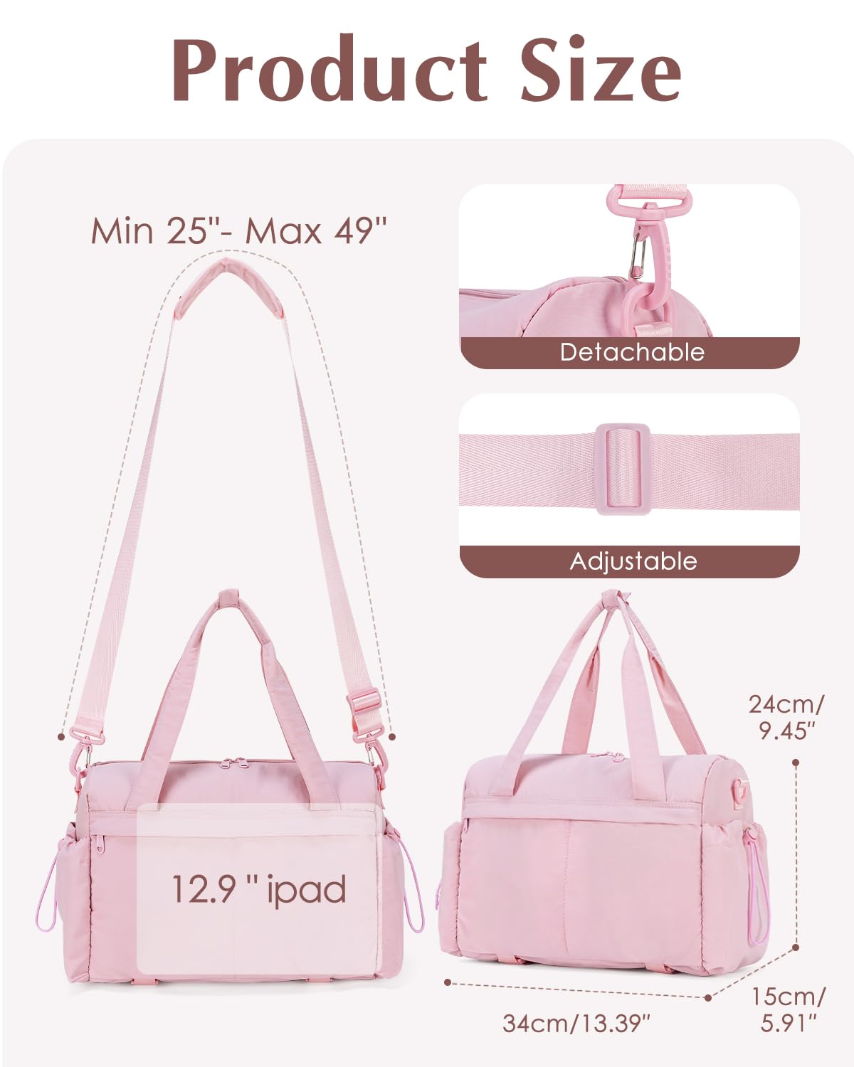 Small Gym Bag, Mini Gym Bag for Women with Yoga Mat Holder and Wet Compartment, Cute Mini Puffer Duffle Bag with Water Bottle Pocket for Workout Yoga Dance, Puffer Pink