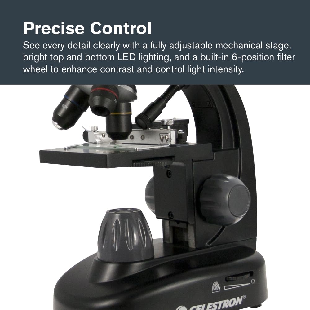 Celestron – LCD Digital Microscope II – 3.5" Screen – 5MP Camera – 40x–1600x Magnification – Rotating Head – SD Card Included – TV Output – Ideal for Slides, Labs, Classrooms, Biology, Education