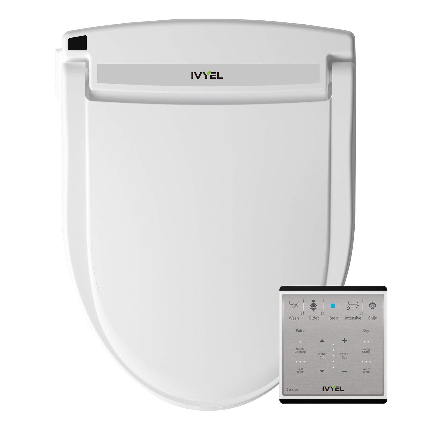 Ivyel J-2R Smart Electric Bidet for Toilet Seat,For Elongated toilet,Warm water,Heated bidet toilet seat,Remote Control,Heated Dryer,Child Function,Stainless Steel Self-Cleaning Nozzle,LED Night Light