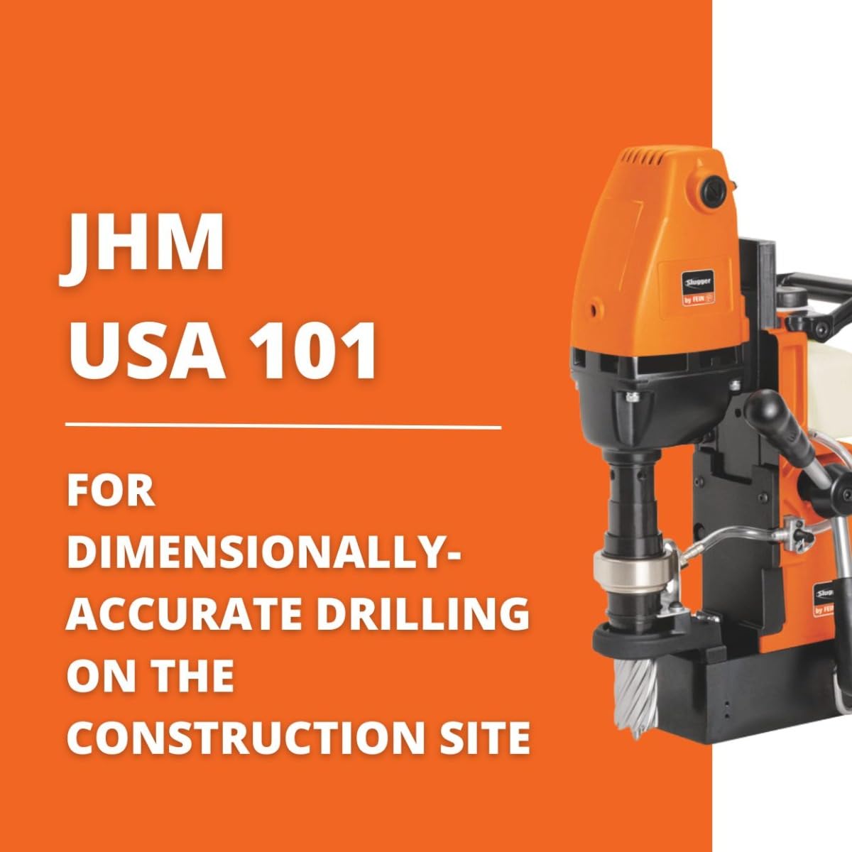 Fein JHM USA 101 Magnetic Base Drill with Uniform-Torque Motor and Integrated Coolant Tank for Metal Drilling - 1,050W, 1-1/2" HSS Cutter Max. Diameter, 2" Cutter Drilling Depth - 72725261124