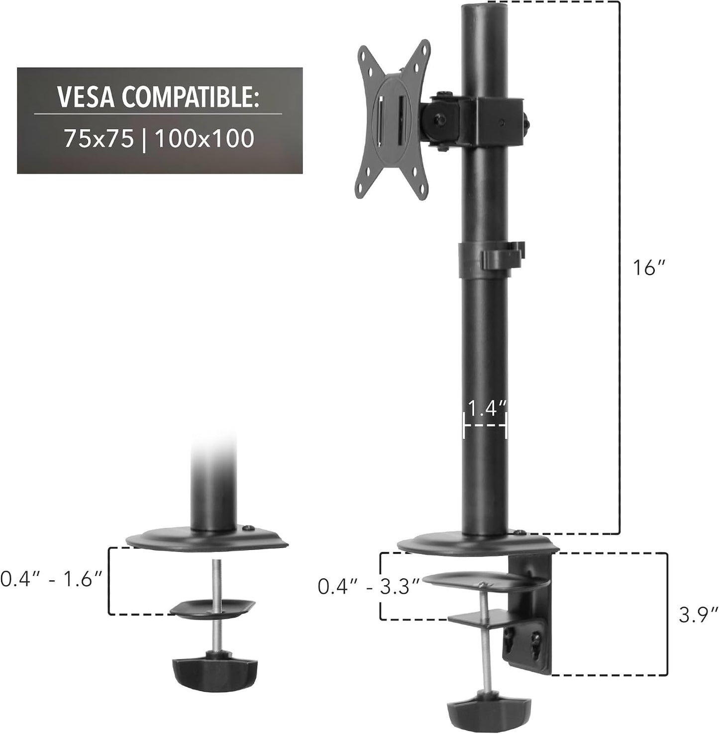 32" 19.8 lbs 360 160 40 Grommet Mount-It! Single Monitor Desk Mount Computer Screen Stand with Full Motion