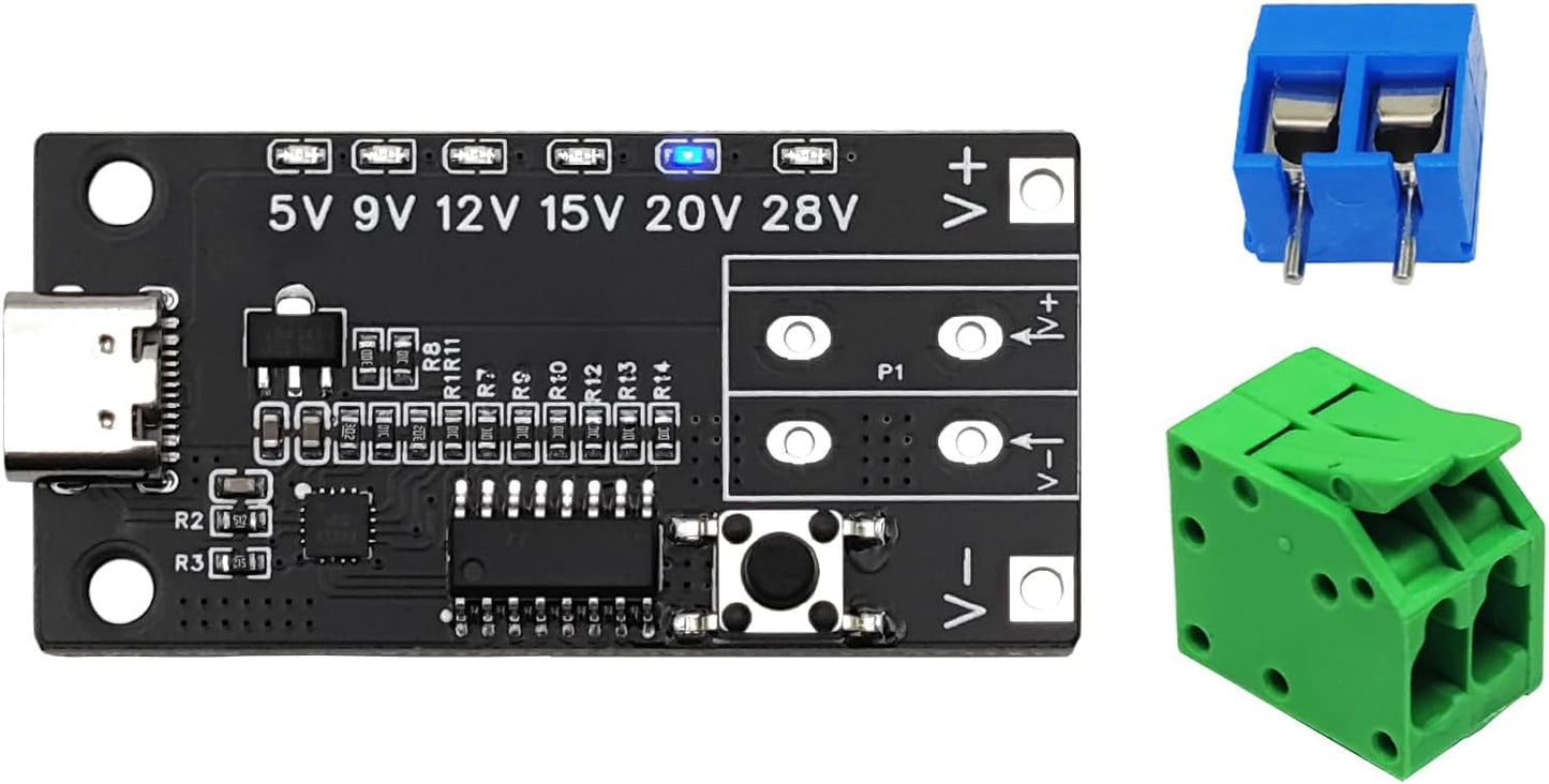 Euogeudel 2PCS PD3.0/3.1 5V 9V 12V 15V 20V 28V 5A USB-C QC Trigger Module Female Input Adjustable Voltage Power PD Sink