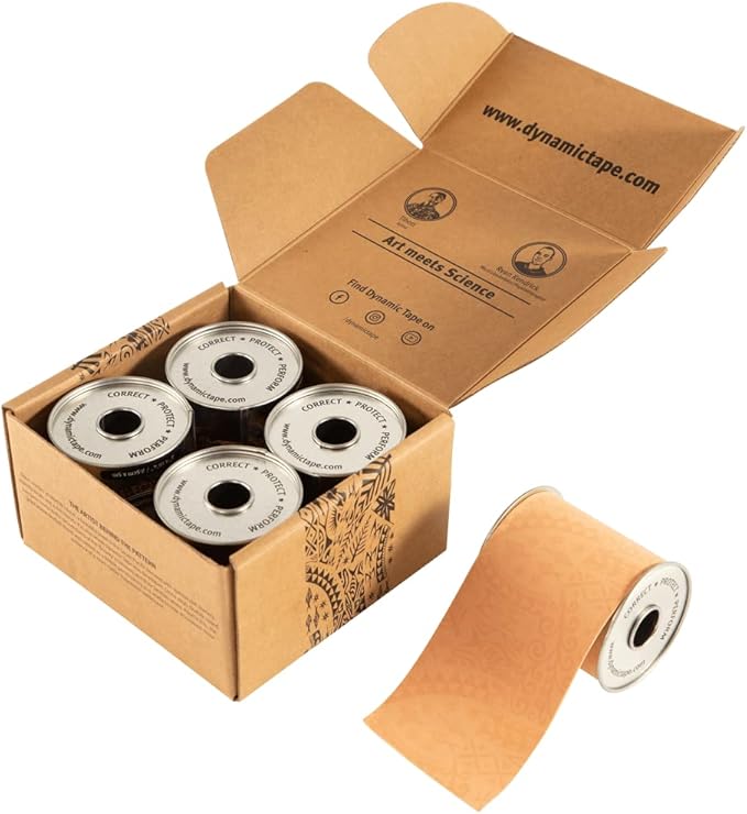Dynamic Tape Original | Biomechanical Adhesive Tape | Physio Tape for Knee, Ankle, Shoulder, Leg, Muscle Support | Sports Tape for Football, Rugby, Ideal for Athletes | Beige & Beige - 3" (4)