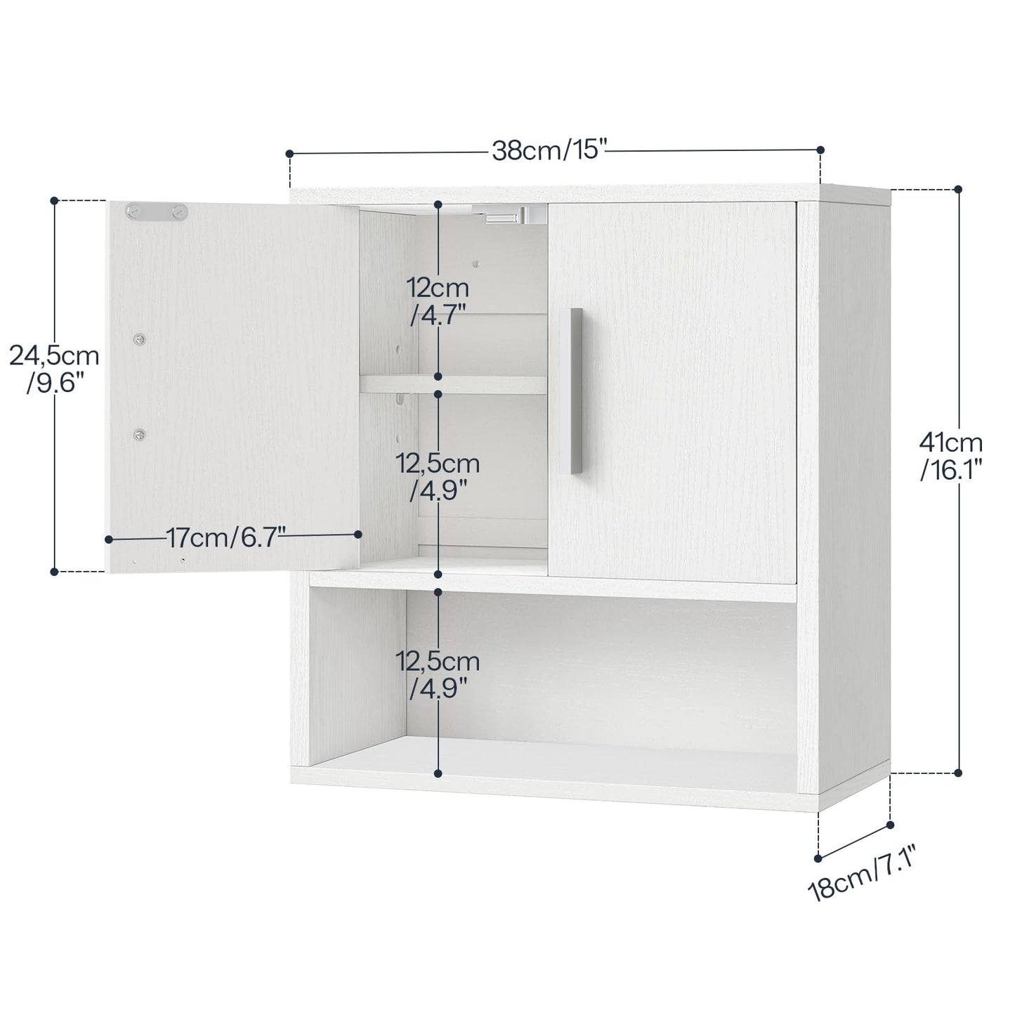 HOOBRO Bathroom Wall Cabinet, Medicine Cabinet, 15 x 7.1 x 16.1Inches, Adjustable Shelf, Over The Toilet Wall Storage Cabinet, for Bathroom, Bedroom, White