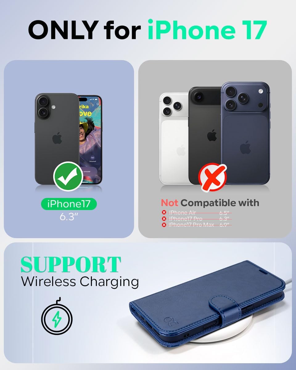 17 6.3 Inch 2025, OCASE Compatible with iPhone Wallet Case, PU Leather Flip Folio Case with Card Holders RFID Blocking