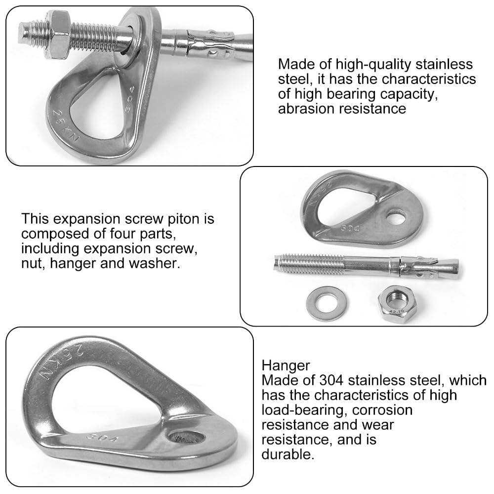 MOPFOL Steel Expansion Anchor Bolts Set – 25KN Load Capacity for Rock Climbing, Rappelling & Gym Mounting, Heavy-Duty Climbing Hangers (8.3mm Aperture)