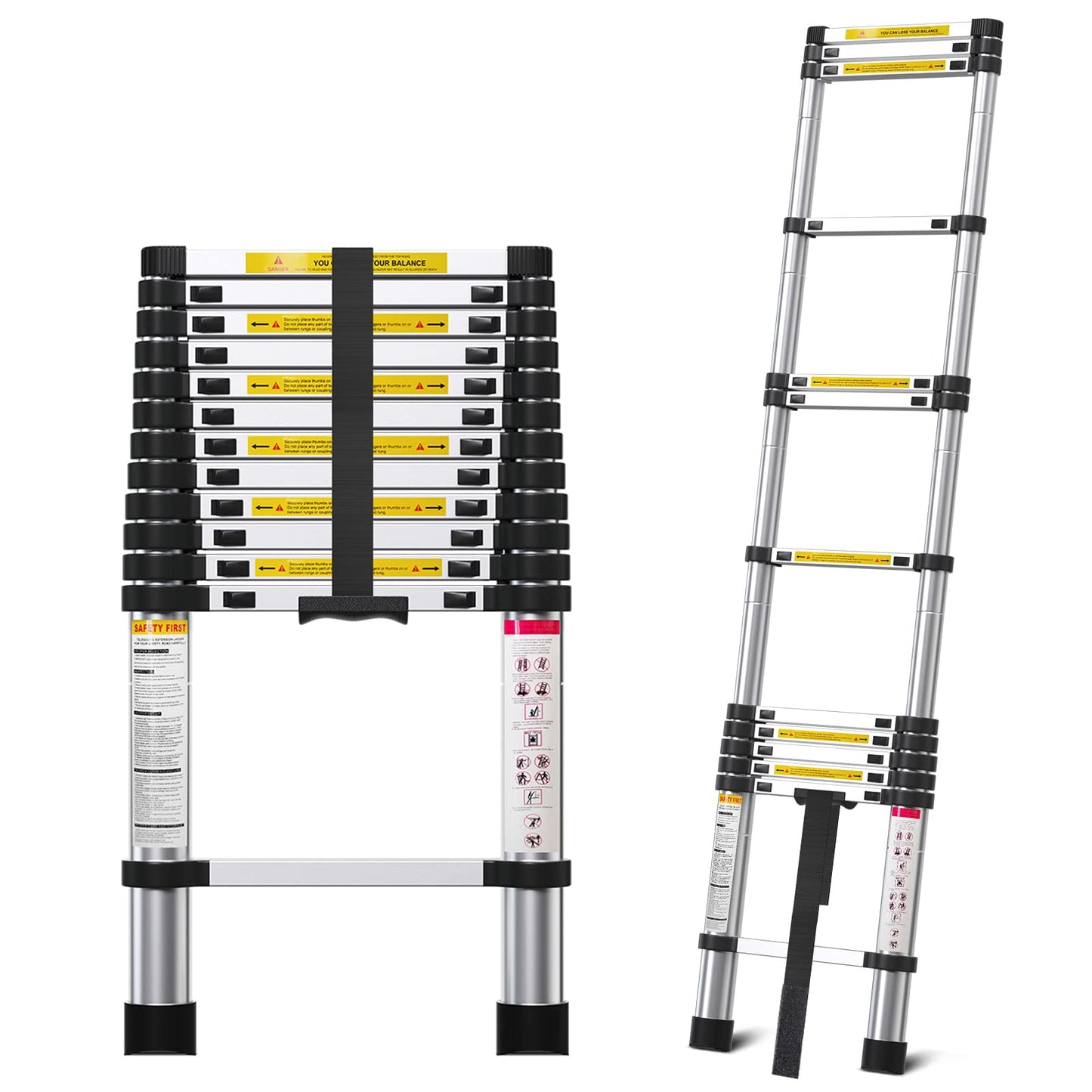 MGENLONG 12.5FT Telescoping Ladder- Multi-Purpose Aluminum Extension Ladder Adjustable Compact Ladder for Household, RV, Outdoor, 330lbs Max Capacity