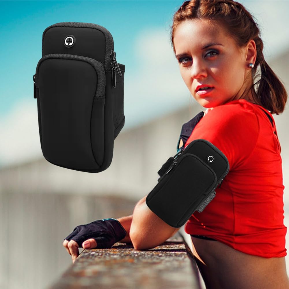 Phone Holder for Running, Universal Adjustable Arm Band Key Card Bag Fit Gym Jogging Hiking Exercise Walking Workout, Running Armband for Phone Under 7 Inch(Black)