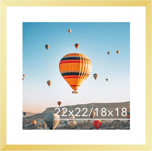 JCJMY 22x22 Gold Picture Frame - Display 18x18 Photos with Mat or 22x22 Without Mat | Shatter-Resistant Plexiglass