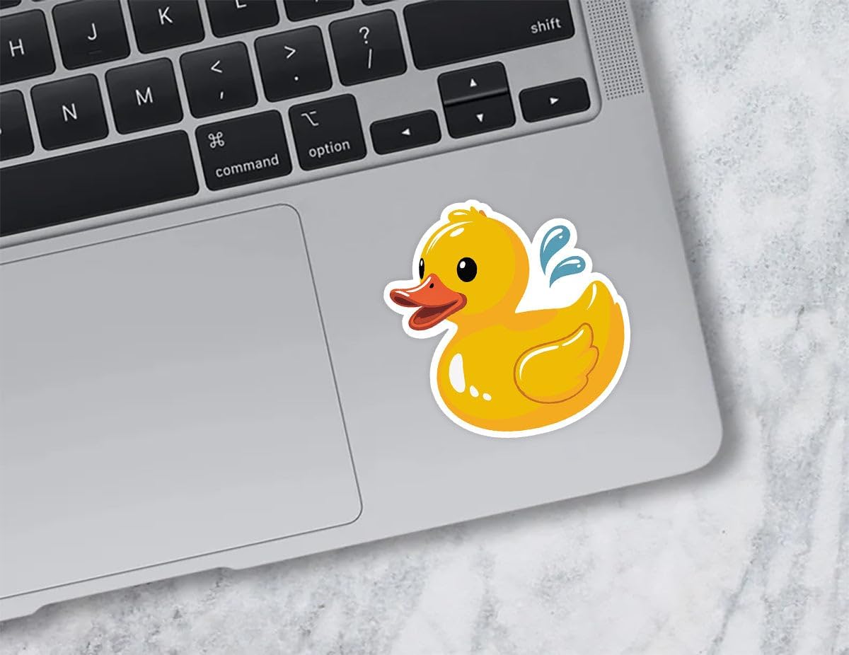 TNDesigns Cute Yellow Duck Splashing Water - Adorable Bathtub Rubber Duck Sticker with Playful Expression - Perfect
