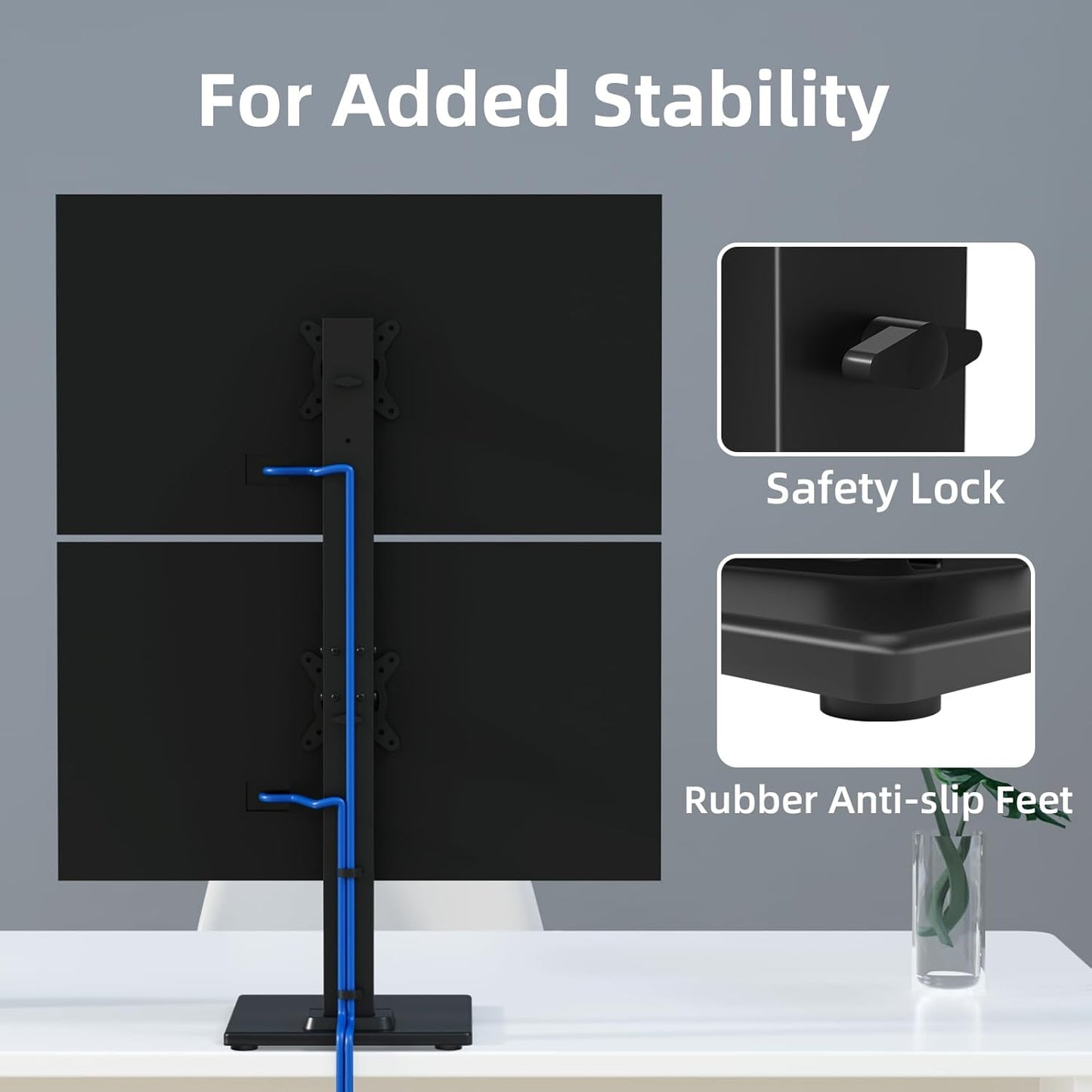 suptek 13 36Inch Adjustable,50,75 100mm Dual Monitor Stand with Base- Vertical Stack Screen Free-Standing Monitor Riser
