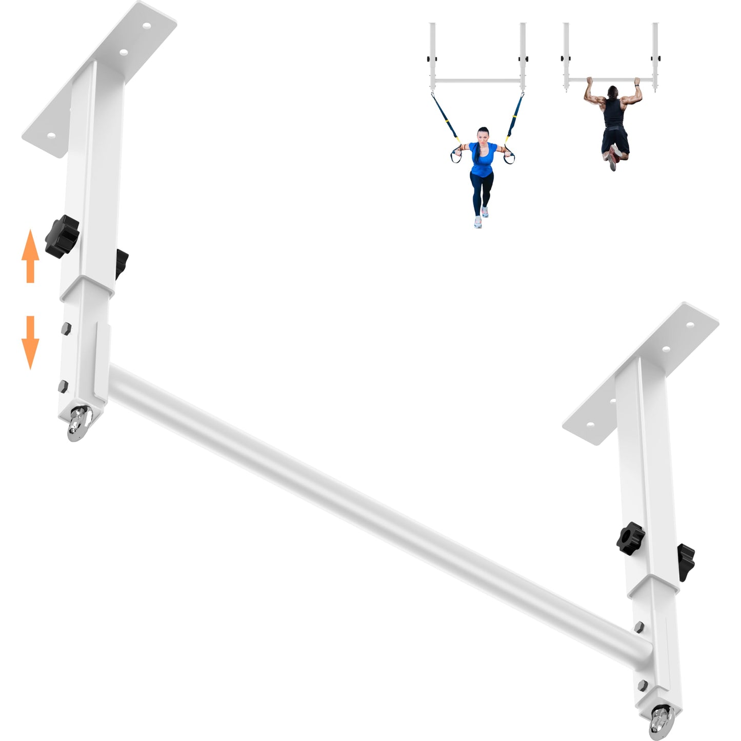 HWOOUSA 48" Ceiling Mount Pull Up Bar, Heavy Duty Multi-Grip Rafter Chin Up Bar for Garage/Basement/Backyard Ceiling Beam, Adjustable Height&Supports to 650 Lbs (White)