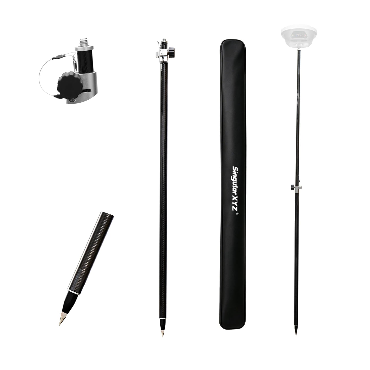 2.2M / 7.22ft Self-Locking Carbon Fiber GPS Survey Pole, Telescopic 125–220 cm GNSS Rover Rod Compatible with Trimble, 5/8″ Thread, Lightweight Oxford Cloth Carry Bag for Land Surveying & RTK GNSS