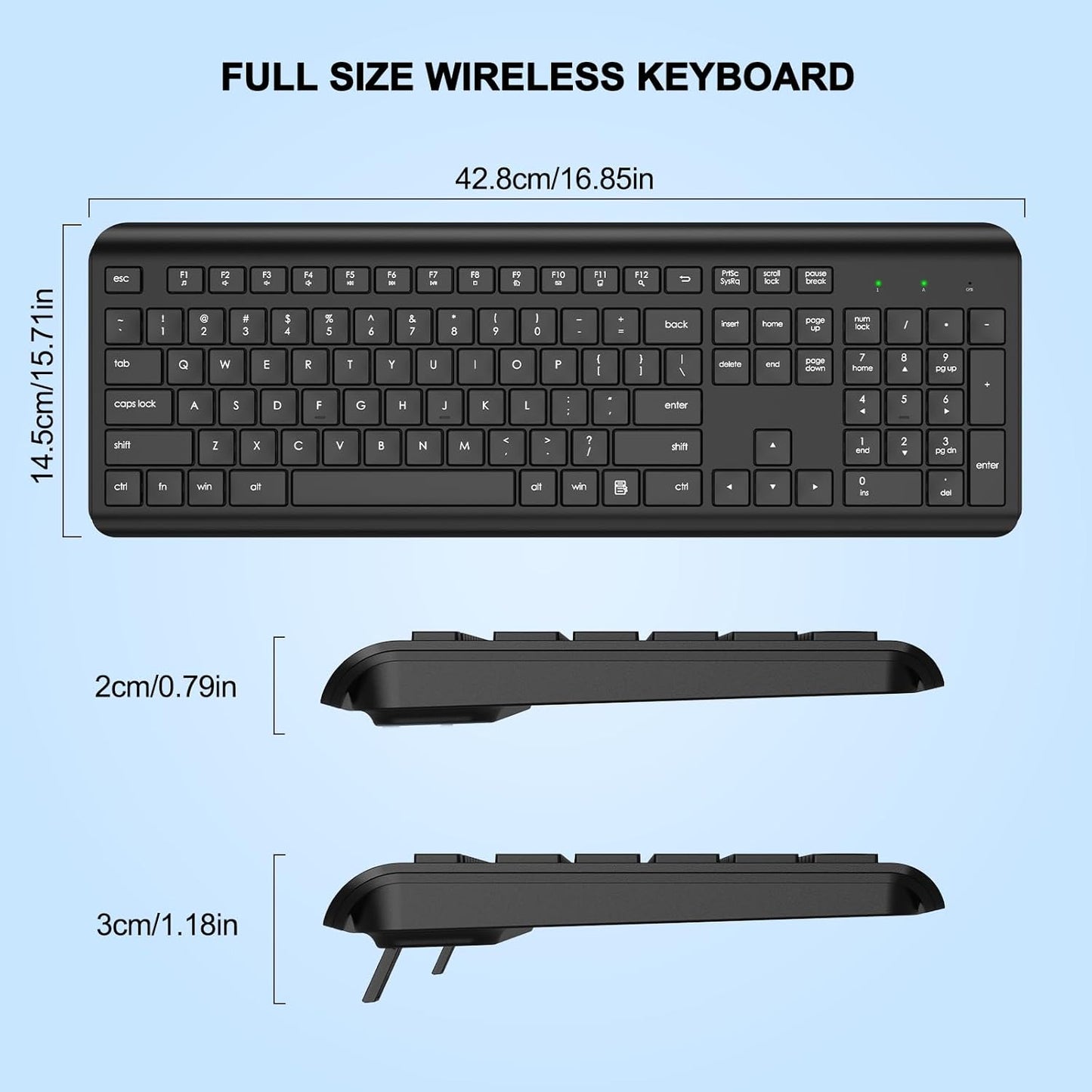EDJO 2.4G Wireless Keyboard, Full-Sized Cordless USB Silent Computer Keyboard, Ergonomic Tilt Angle, Sleep Mode, Long