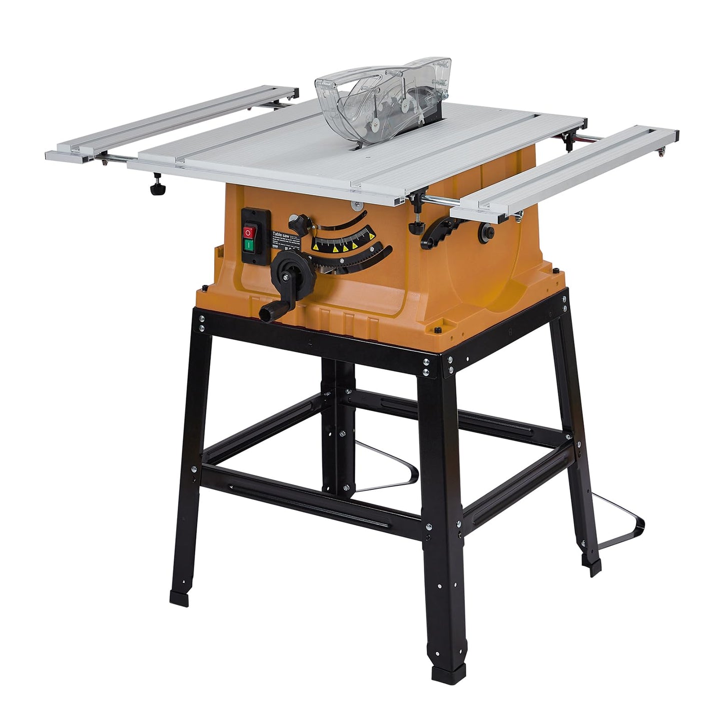 Table Saw, 10 in 15A Multifunctional Saw with Stand & Push Stick for Jobside, 90° Cross Cut & 0-45° Bevel Cut, Cutting Speed Up to 5000RPM, Adjustable Blade Height, Ideal for Woodworking, Orange